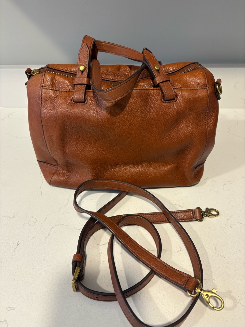 Fossil Cognac Leather Satchel with Removable Strap - Picture 2 of 4